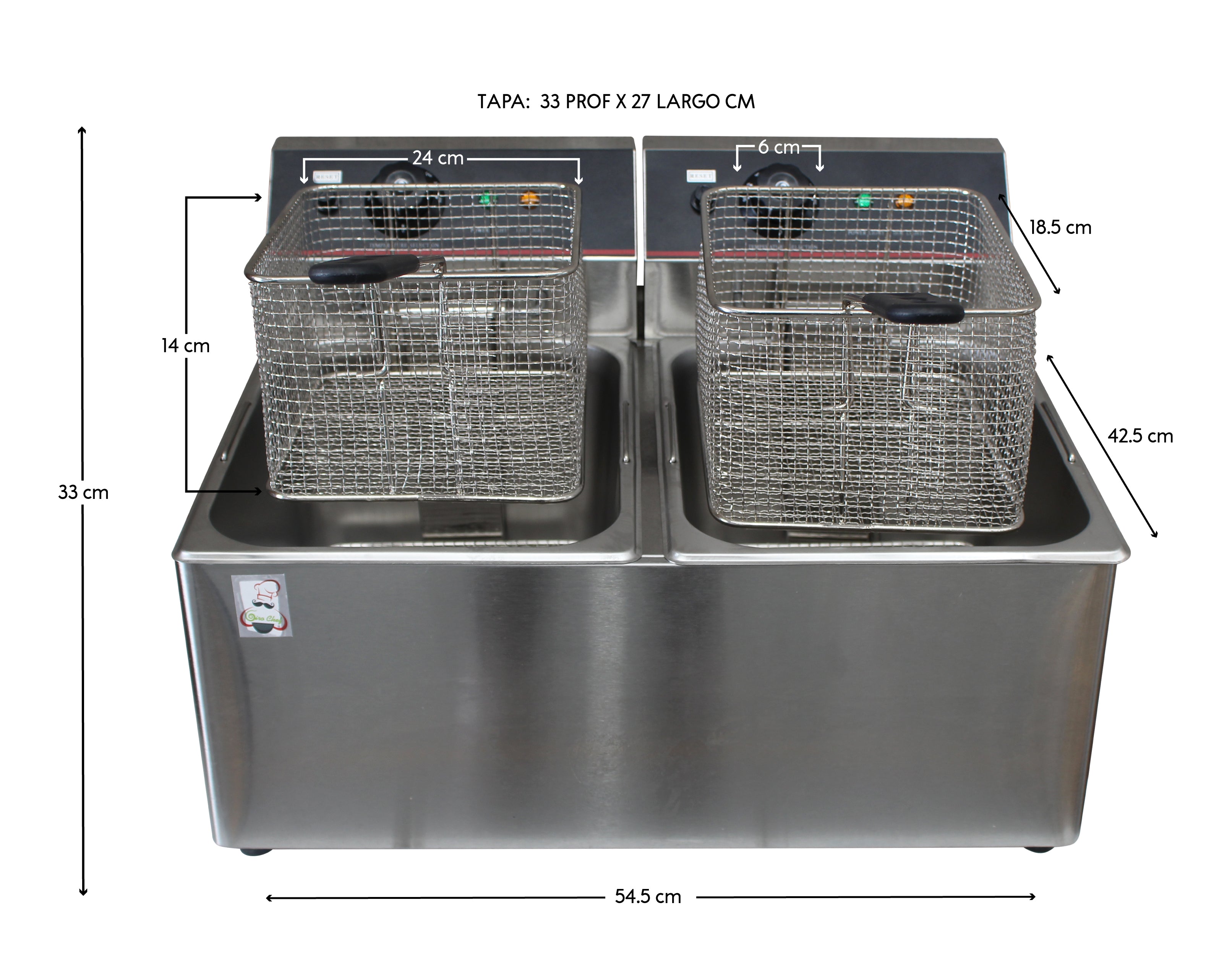 Freidora Industrial 8L Doble Acero Inox